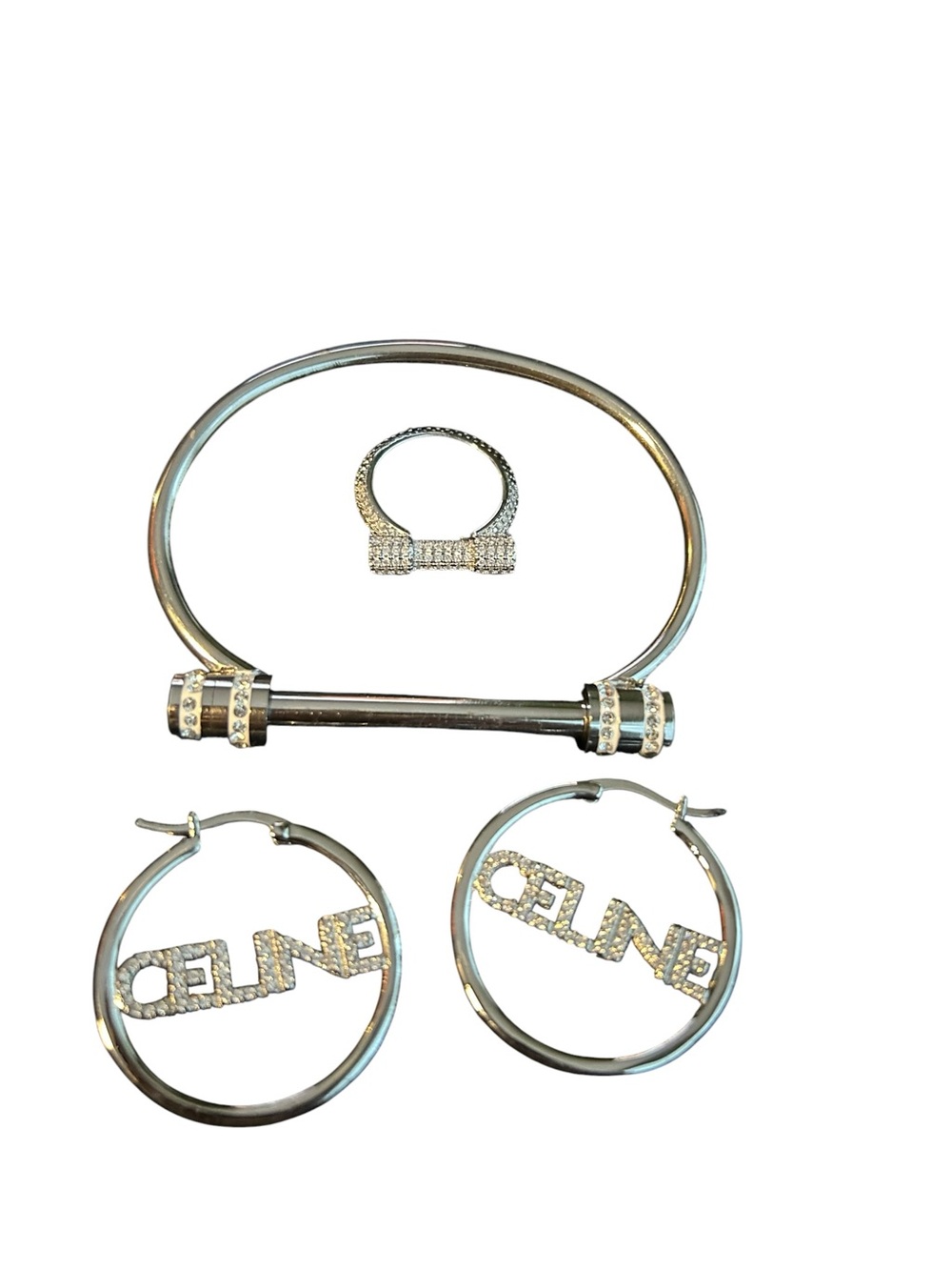 Fashion Jewelry Silver-Tone Crystal Necklace & Hoop Earring Set